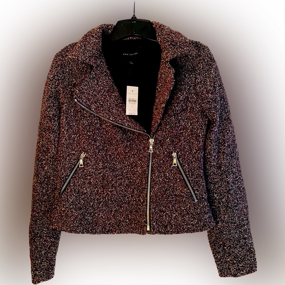Ann Taylor tweed boucle, fully lined motorcycle style jacket, S, BNWT $159 RET